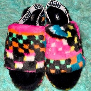 UGG Multicolor Cube Fuzzy Slippers